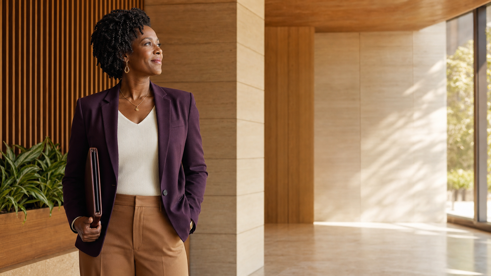 A confident AI professional in a collaborative, technology-enabled environment